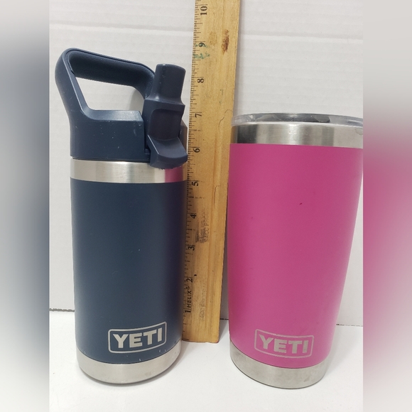 Yeti tumblers, used, pink with slide open lid and blue with straw top - Picture 2 of 6